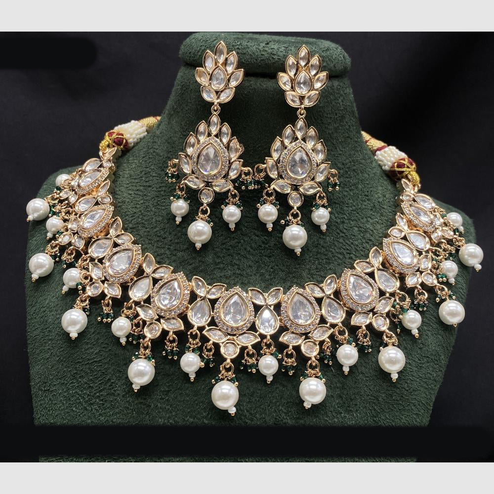 Amoliya Jewels Gold Plated Polki Kundan Stone And Beads Necklace Set