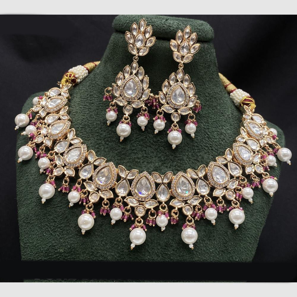 Amoliya Jewels Gold Plated Polki Kundan Stone And Beads Necklace Set