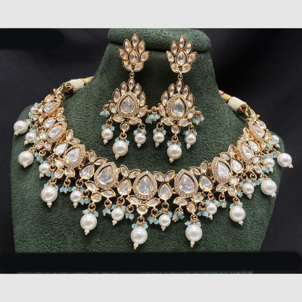 Amoliya Jewels Gold Plated Polki Kundan Stone And Beads Necklace Set