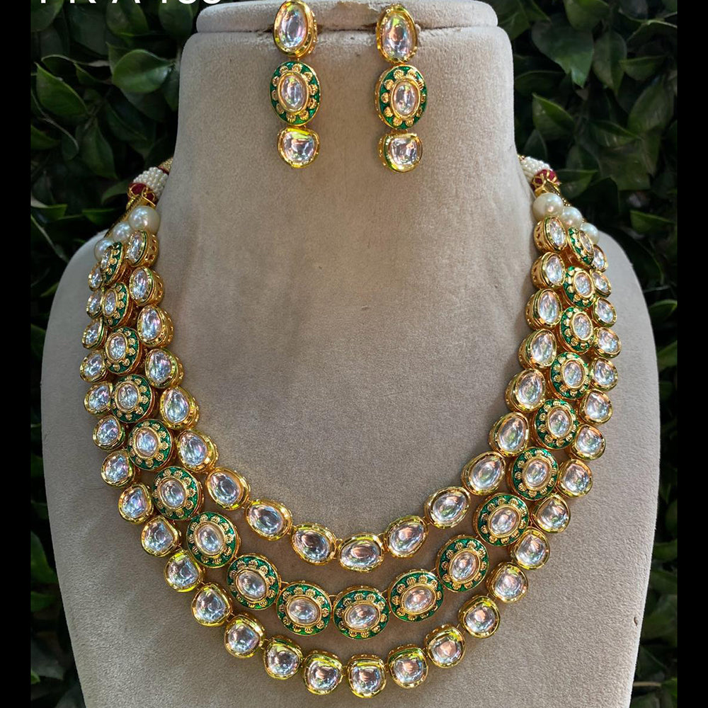 Amoliya Jewels Gold Plated Designer Multi Layer Kundan Necklace Set