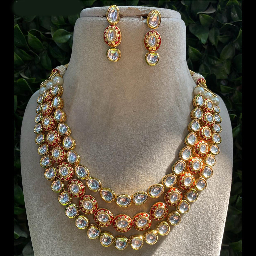 Amoliya Jewels Gold Plated Designer Multi Layer Kundan Necklace Set