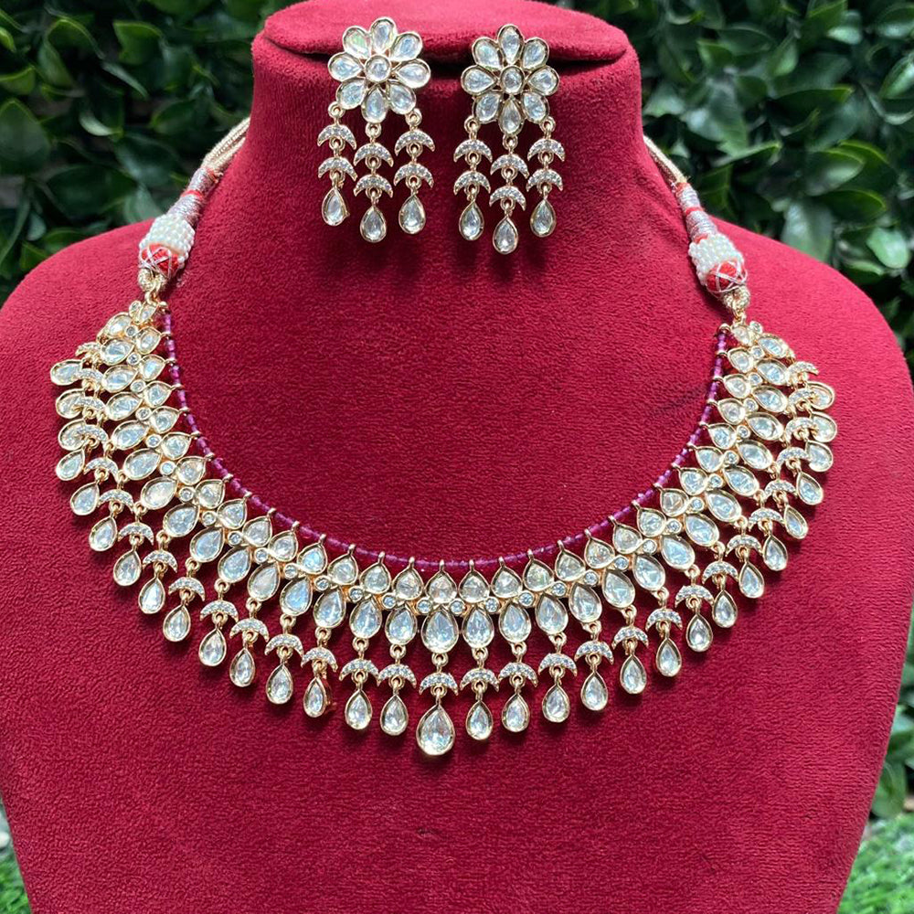 Amoliya Jewels Gold Plated Traditional Polki Kundan And Pearl Necklace Set