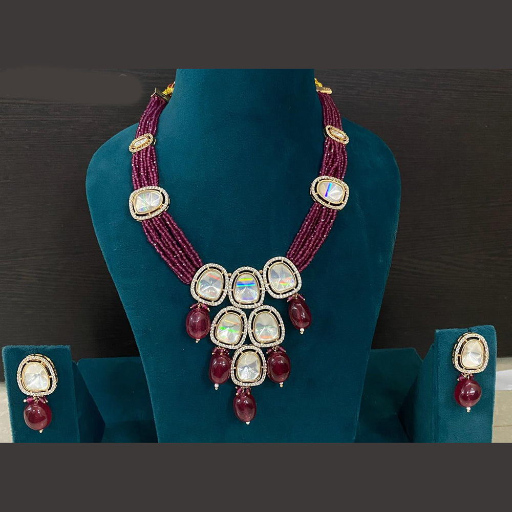 Amoliya Jewels Traditional Gold-Plated Polki Kundan And Beads Necklace Set
