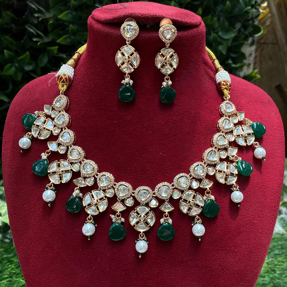 Amoliya Jewels Traditional Gold-Plated Polki Kundan And Beads Necklace Set