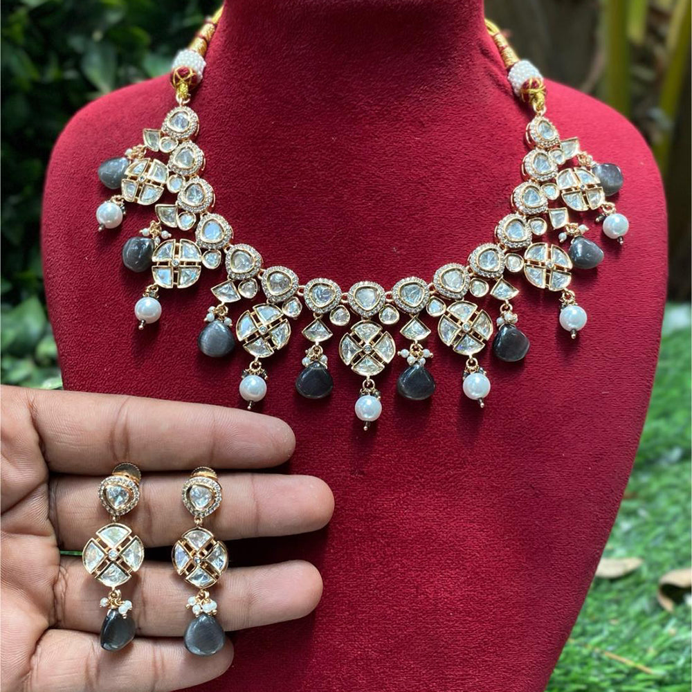 Amoliya Jewels Traditional Gold-Plated Polki Kundan And Beads Necklace Set