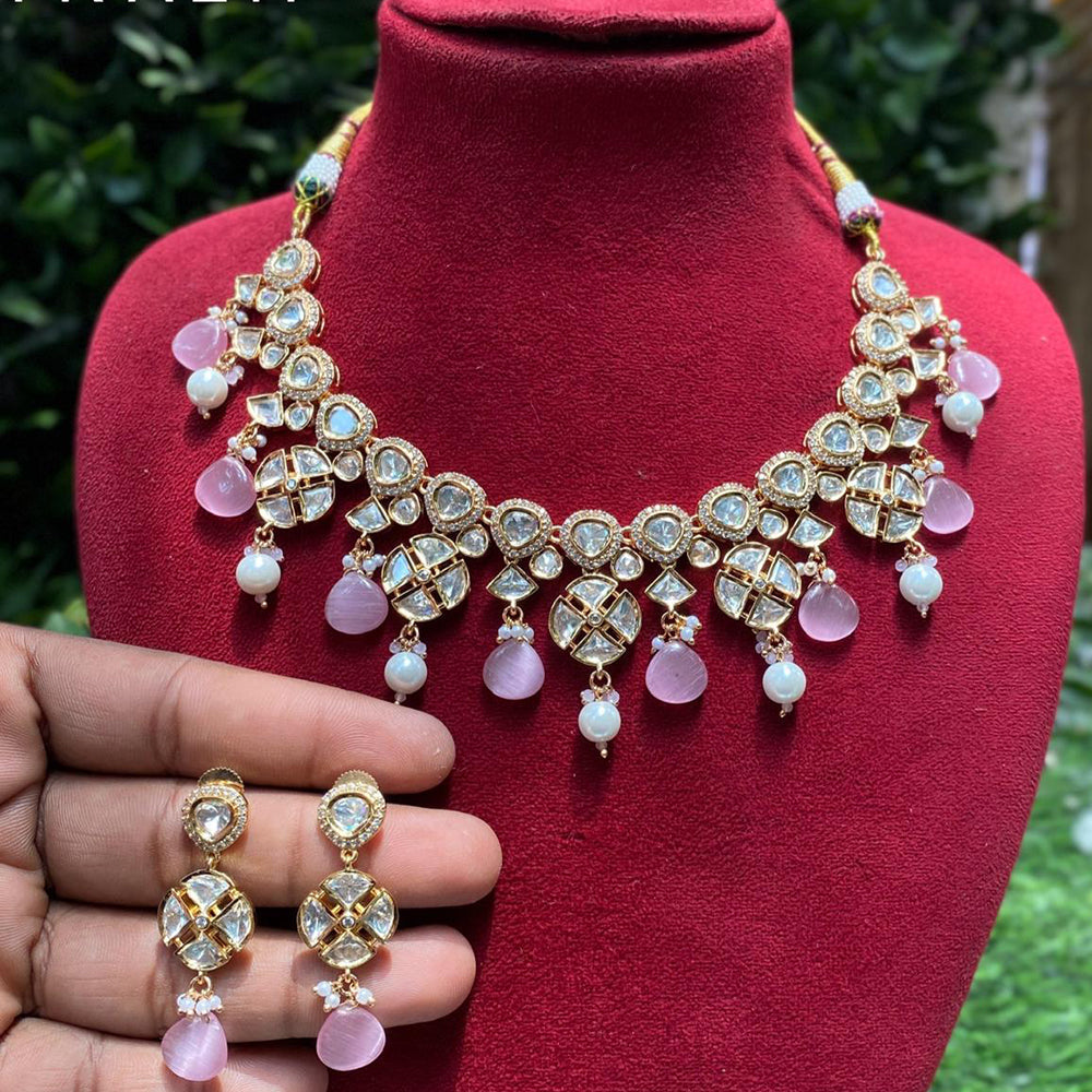 Amoliya Jewels Traditional Gold-Plated Polki Kundan And Beads Necklace Set