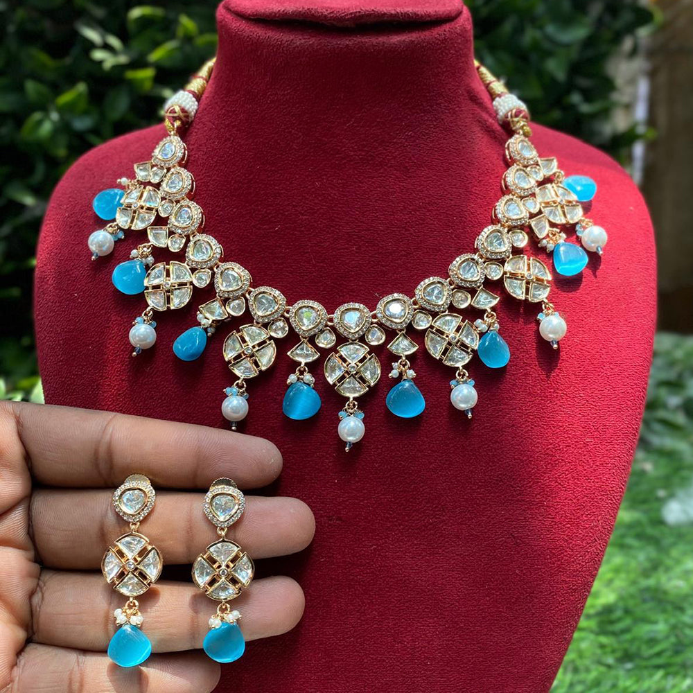 Amoliya Jewels Traditional Gold-Plated Polki Kundan And Beads Necklace Set