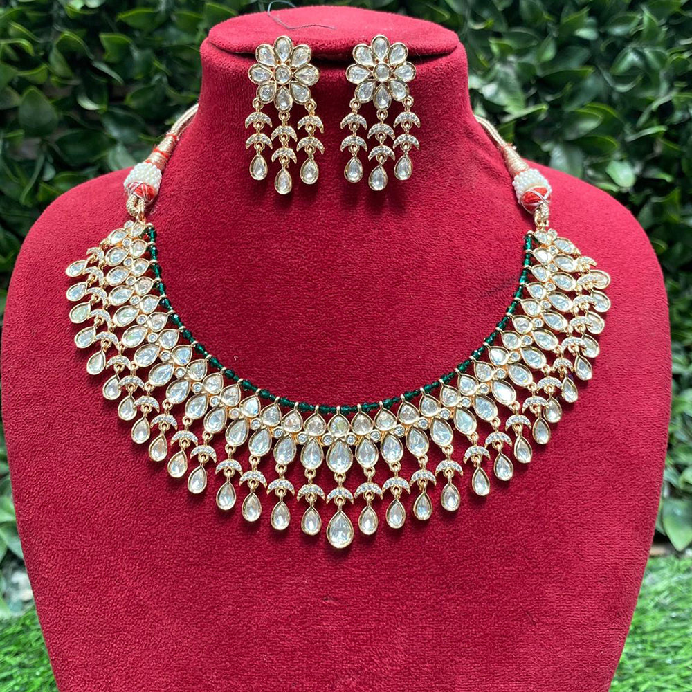 Amoliya Jewels Traditional Gold-Plated Polki Kundan And Pearl Necklace Set