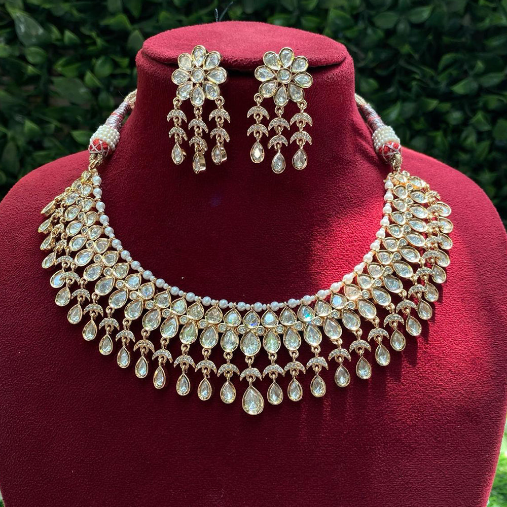 Amoliya Jewels Traditional Gold-Plated Polki Kundan And Pearl Necklace Set