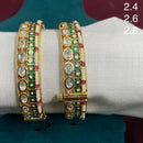 Amoliya Jewels Traditional Gold-Plated Polki Kundan And Pearls Openable Bangles Set