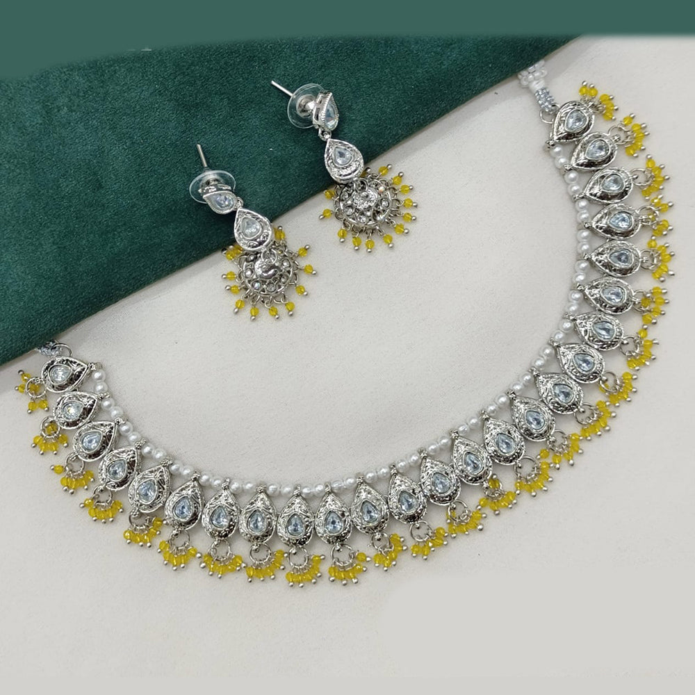 Amoliya Jewels Elegant Silver-Plated Crystal & Pearl Timeless Grace for Every Occasion Necklace Set