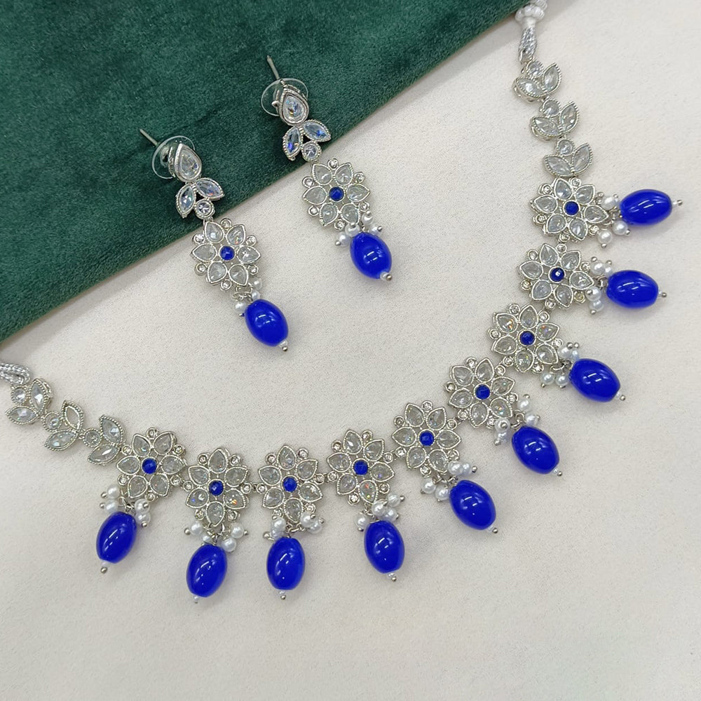 Amoliya Jewels Elegant Silver-Plated Crystal & Pearl Timeless Grace for Every Occasion Necklace Set