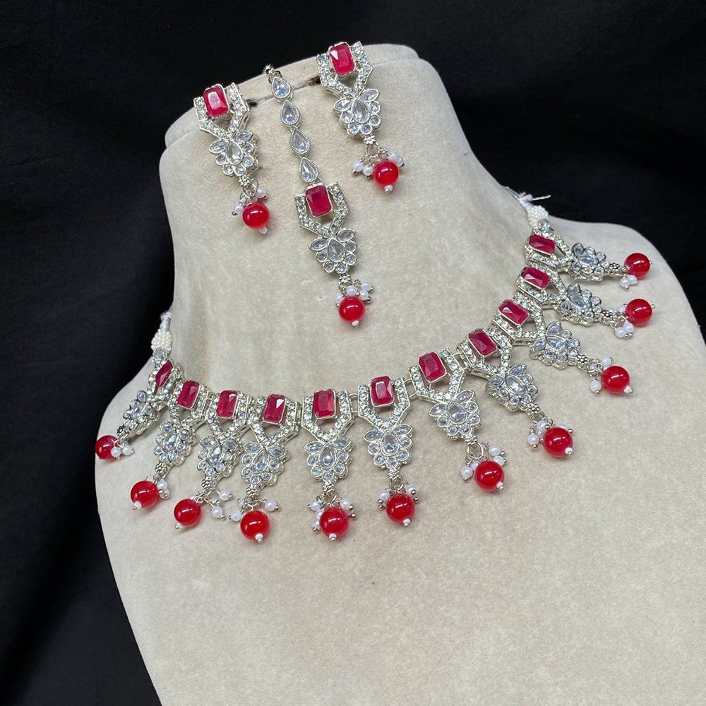 Amoliya Jewels Elegant Silver-Plated Crystal & Pearl Timeless Grace for Every Occasion Necklace Set