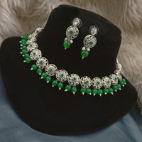 Amoliya Jewels Elegant Silver-Plated Crystal & Pearl Timeless Grace for Every Occasion Necklace Set