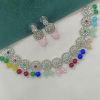 Amoliya Jewels Elegant Silver-Plated Crystal & Pearl Timeless Grace for Every Occasion Necklace Set