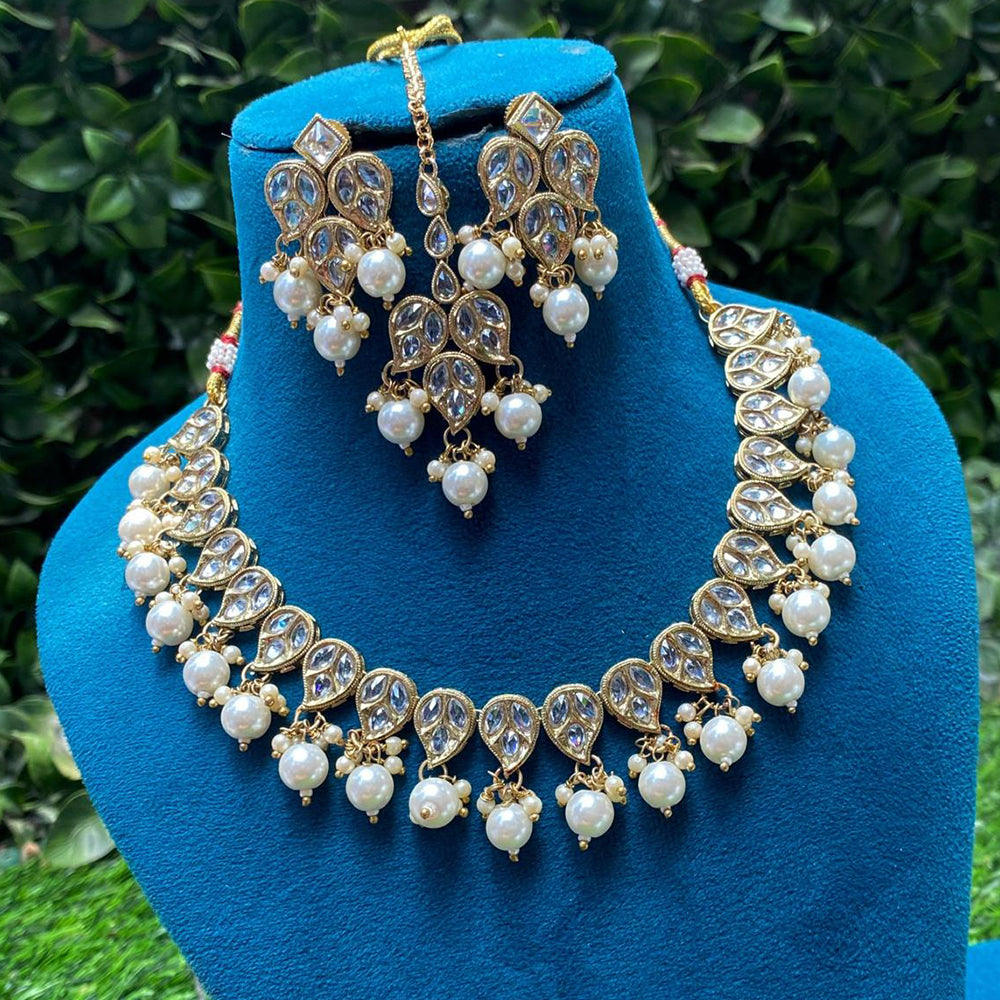 Amoliya Jewels Designer Gold-Plated Kundan Pearl Necklace Set