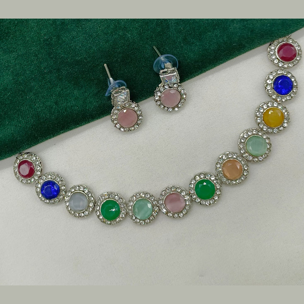 Amoliya Jewels Elegant Silver-Plated Crystal Necklace Set
