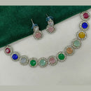 Amoliya Jewels Elegant Silver-Plated Crystal Necklace Set