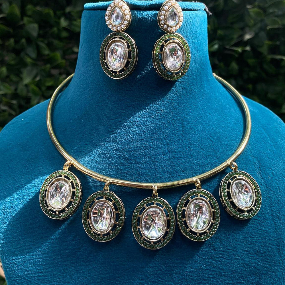 Amoliya Jewels Elegant Gold-Plated Crystal Necklace Set