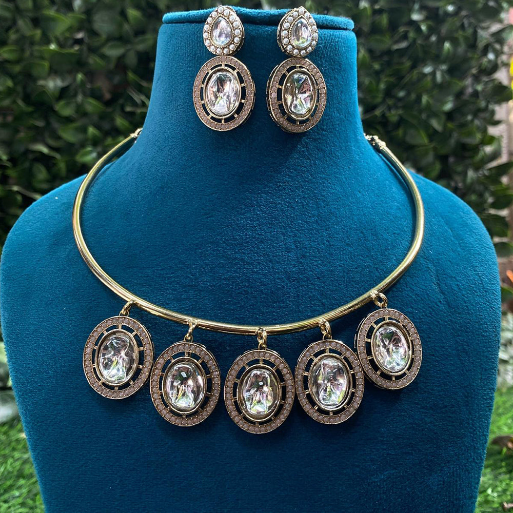 Amoliya Jewels Elegant Gold-Plated Crystal Necklace Set