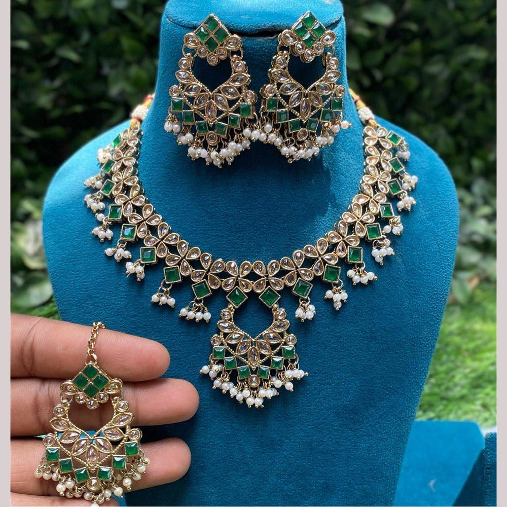 Amoliya Jewels Elegant Gold-Plated Crystal And Pearl Necklace Set