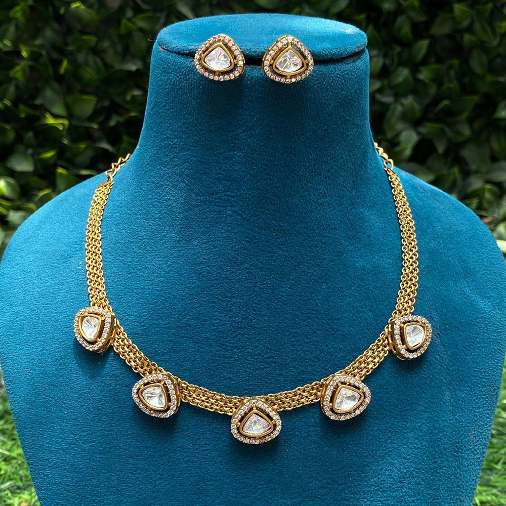 Amoliya Jewels Elegant Gold-Plated Crystal Necklace Set