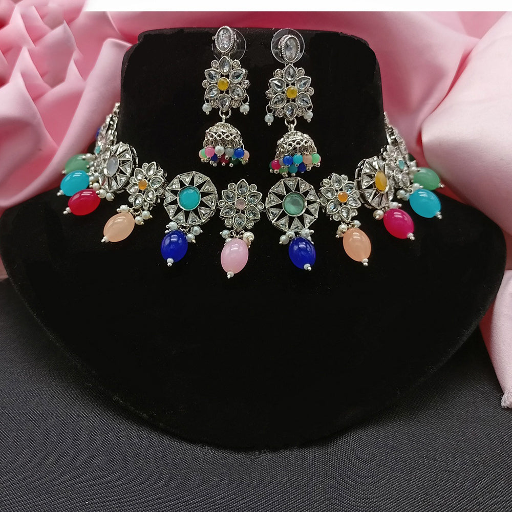 Amoliya Jewels Elegant Silver-Plated Crystal & Pearl Timeless Grace for Every Occasion Necklace Set