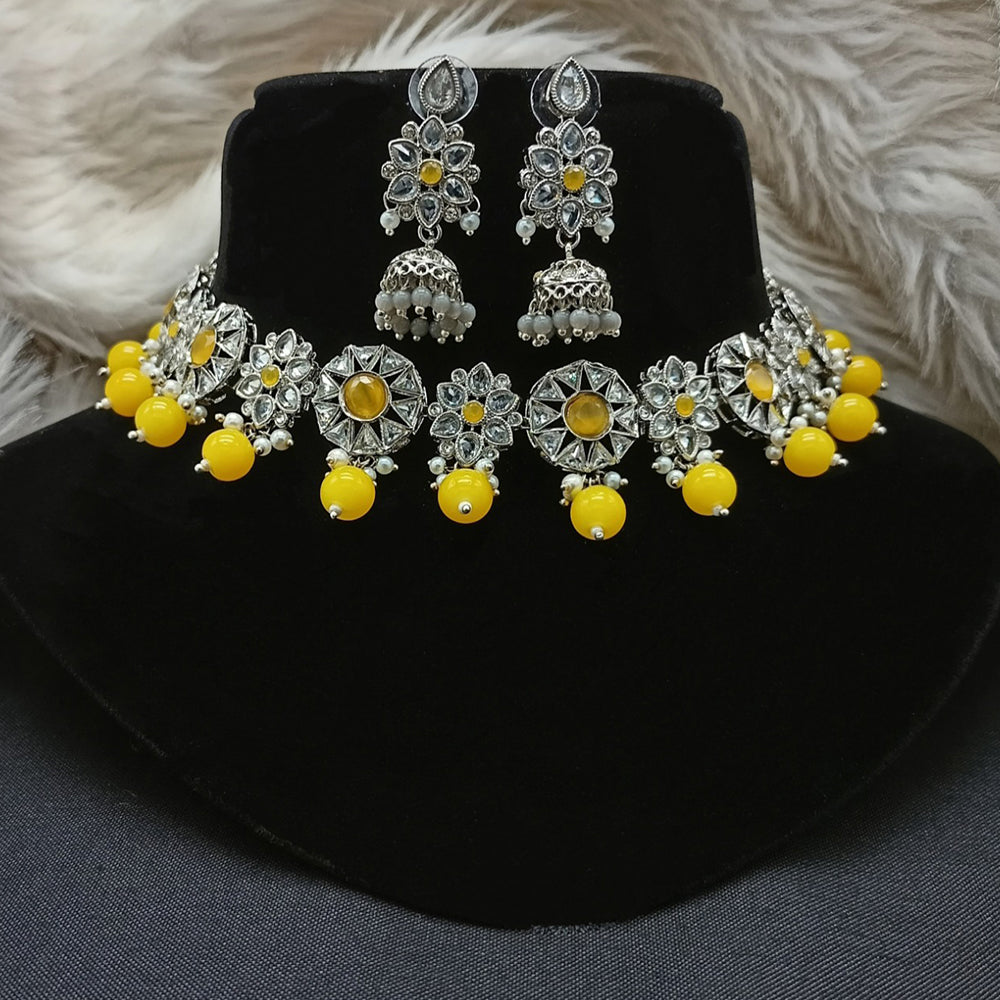 Amoliya Jewels Elegant Silver-Plated Crystal & Pearl Timeless Grace for Every Occasion Necklace Set
