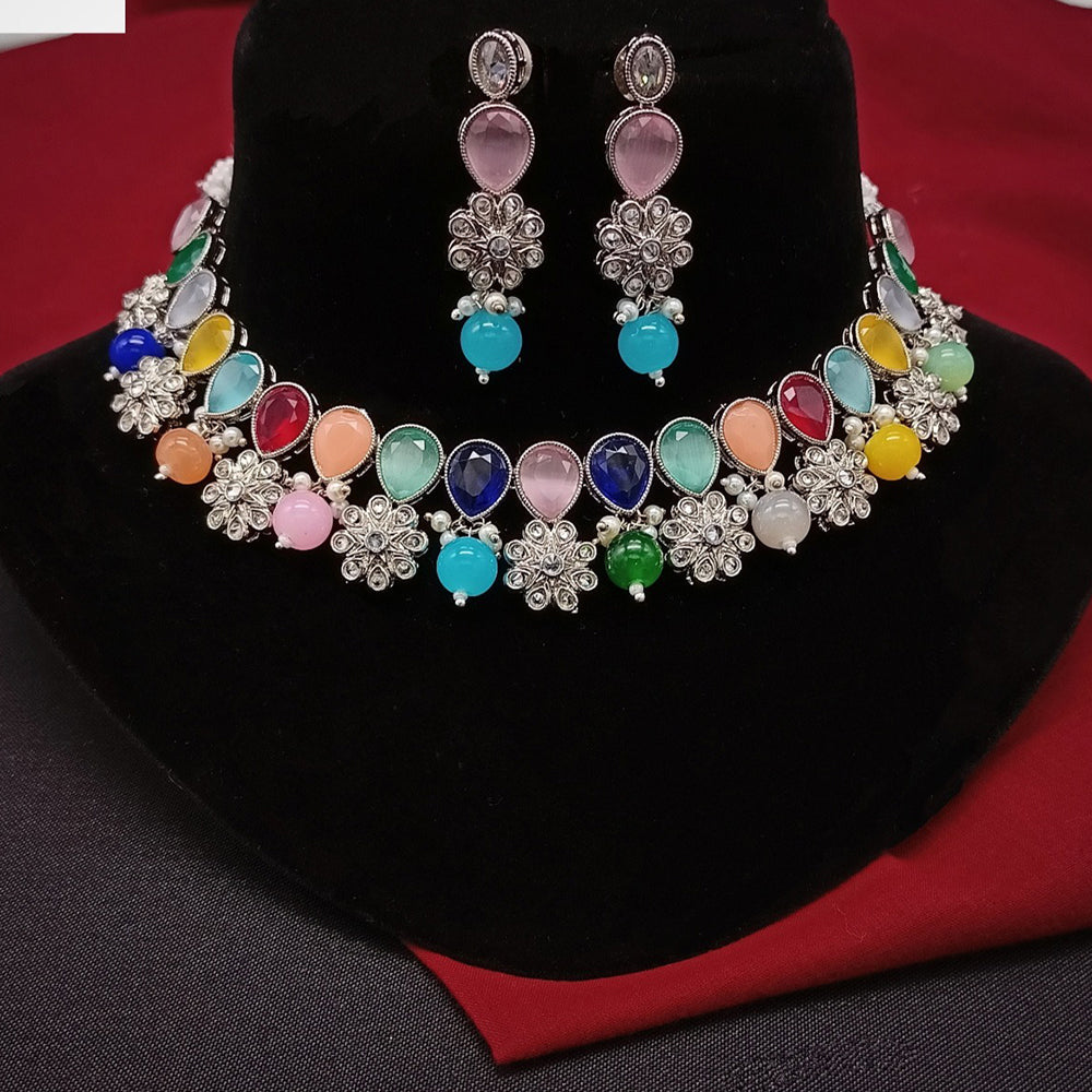 Amoliya Jewels Elegant Silver-Plated Crystal & Pearl Timeless Grace for Every Occasion Necklace Set