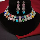 Amoliya Jewels Elegant Silver-Plated Crystal & Pearl Timeless Grace for Every Occasion Necklace Set