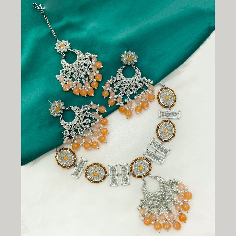 Amoliya Jewels Silver-Plated Crystal And Pearl A Touch of Elegance for Every Occasion Necklace Set