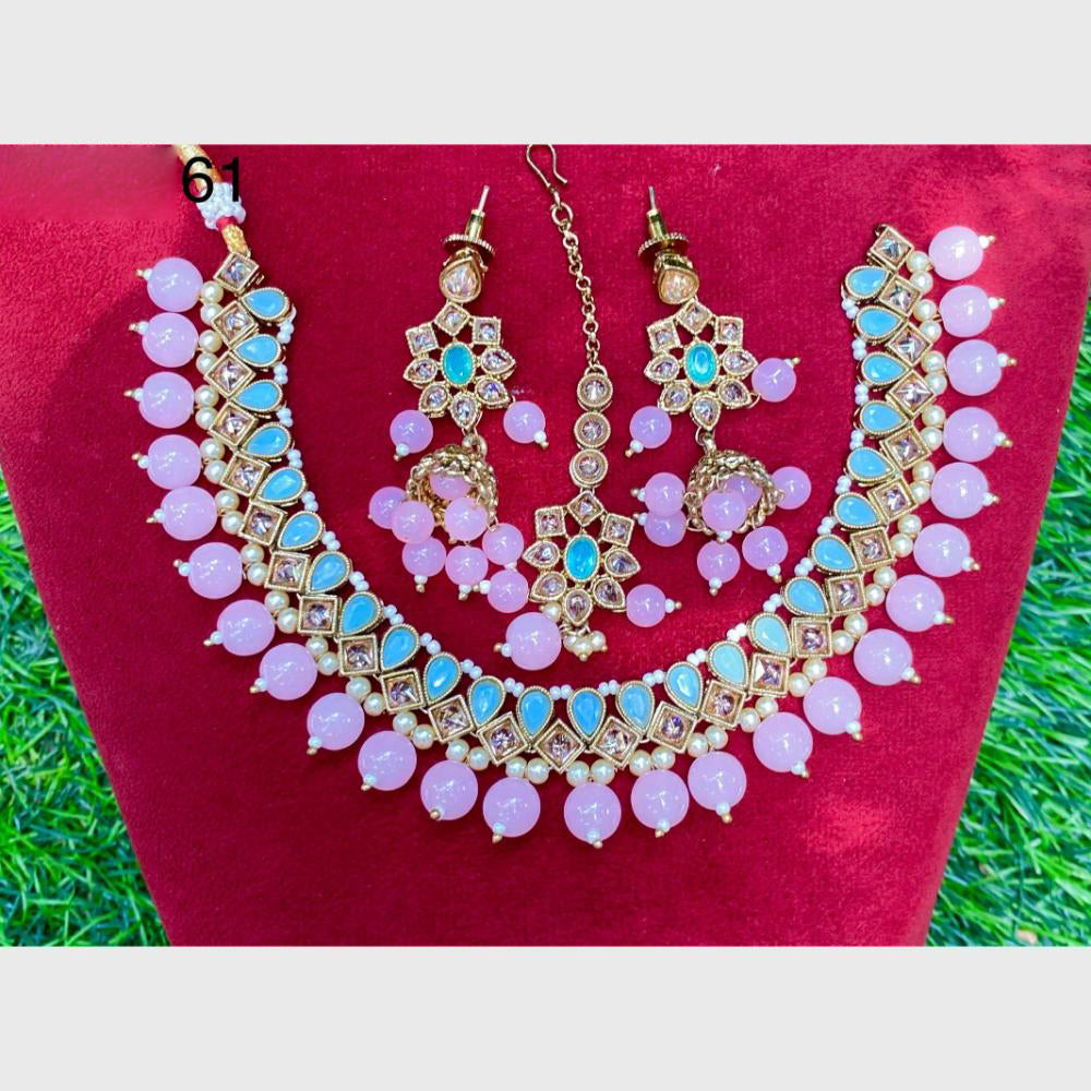 Amoliya Gold Plated Designer Crystal And Beads Necklace Set