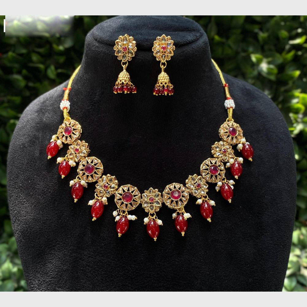 Amoliya Gold Plated Designer Crystal And Beads Necklace Set