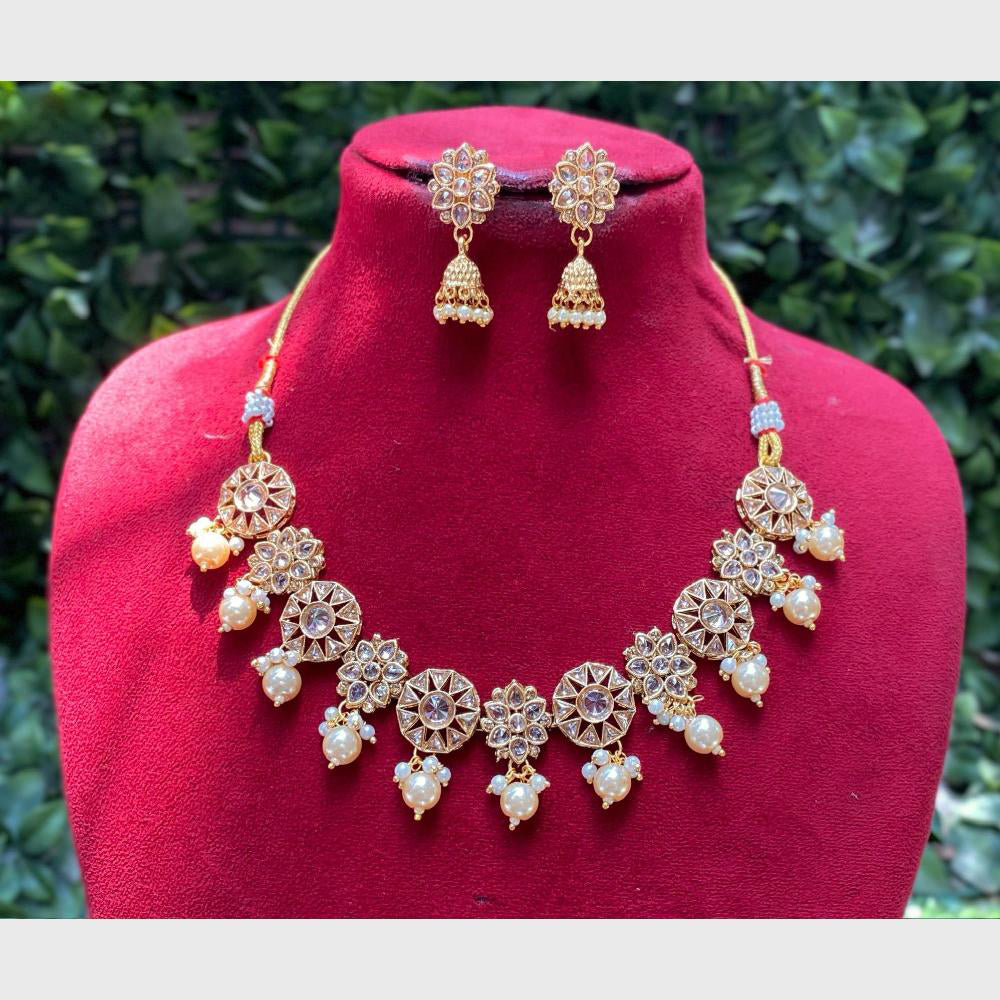 Amoliya Gold Plated Designer Crystal And Beads Necklace Set