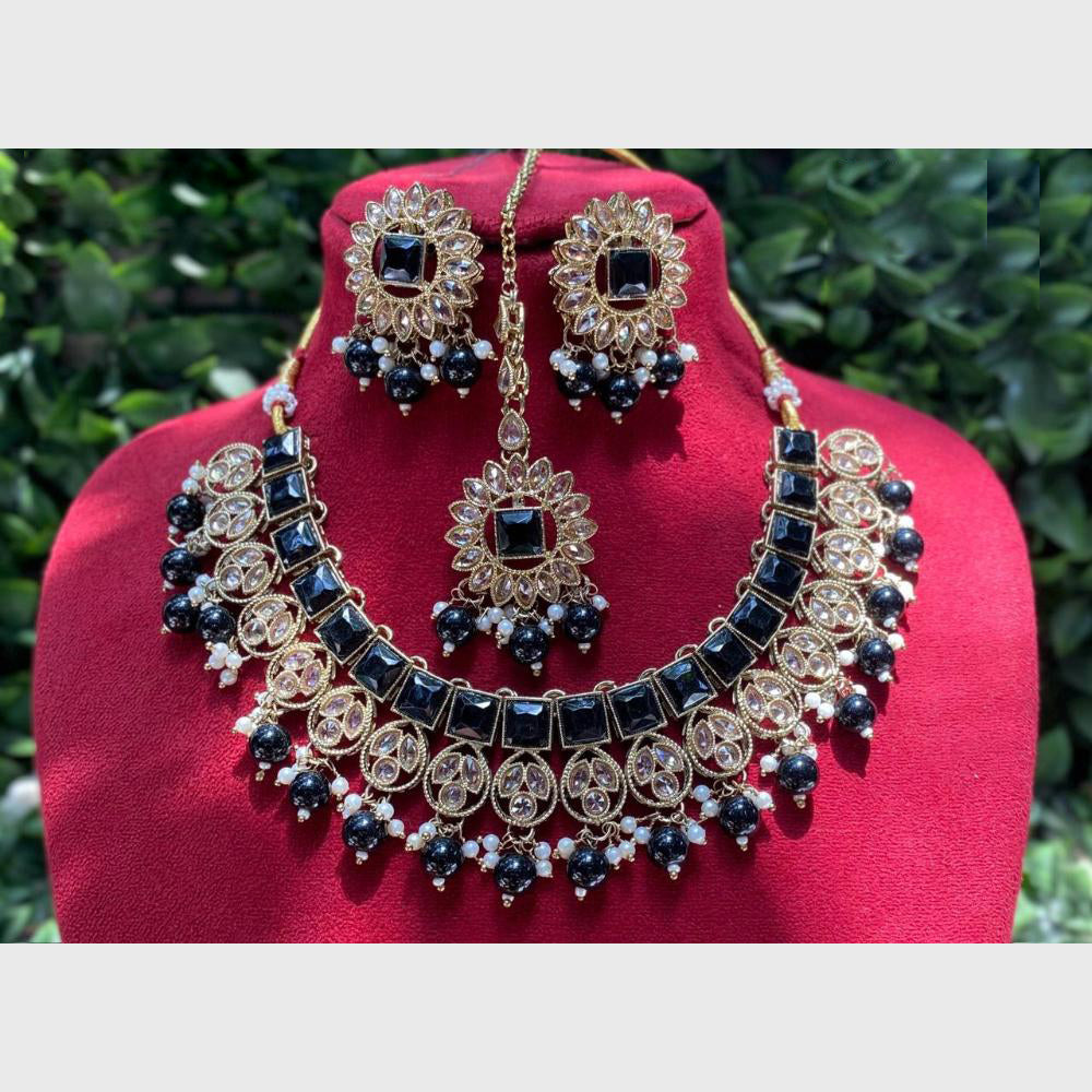 Amoliya Gold Plated Designer Crystal And Beads Necklace Set