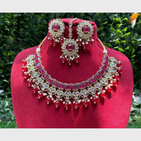 Amoliya Gold Plated Designer Crystal And Beads Necklace Set