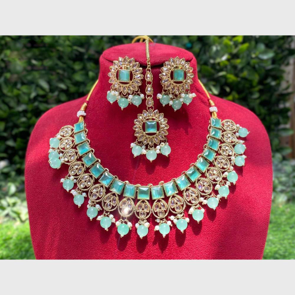 Amoliya Gold Plated Designer Crystal And Beads Necklace Set