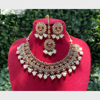 Amoliya Gold Plated Designer Crystal And Beads Necklace Set