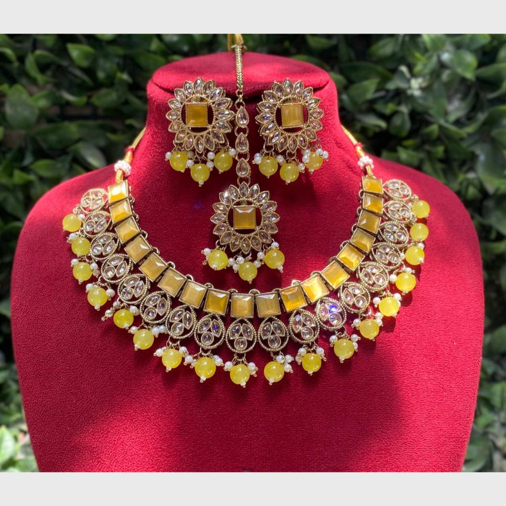 Amoliya Gold Plated Designer Crystal And Beads Necklace Set