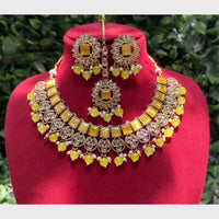 Amoliya Gold Plated Designer Crystal And Beads Necklace Set