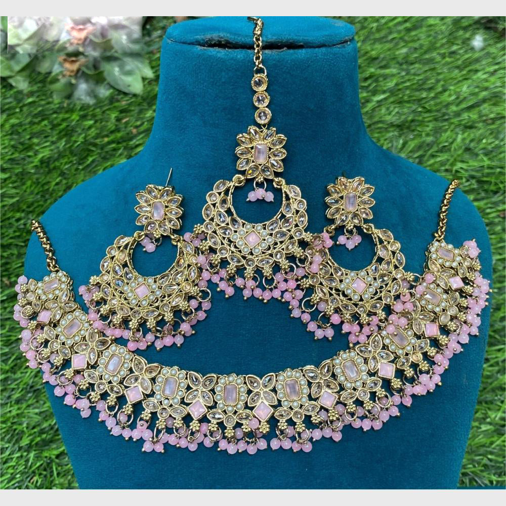 Amoliya Gold Plated Designer Crystal And Beads Necklace Set