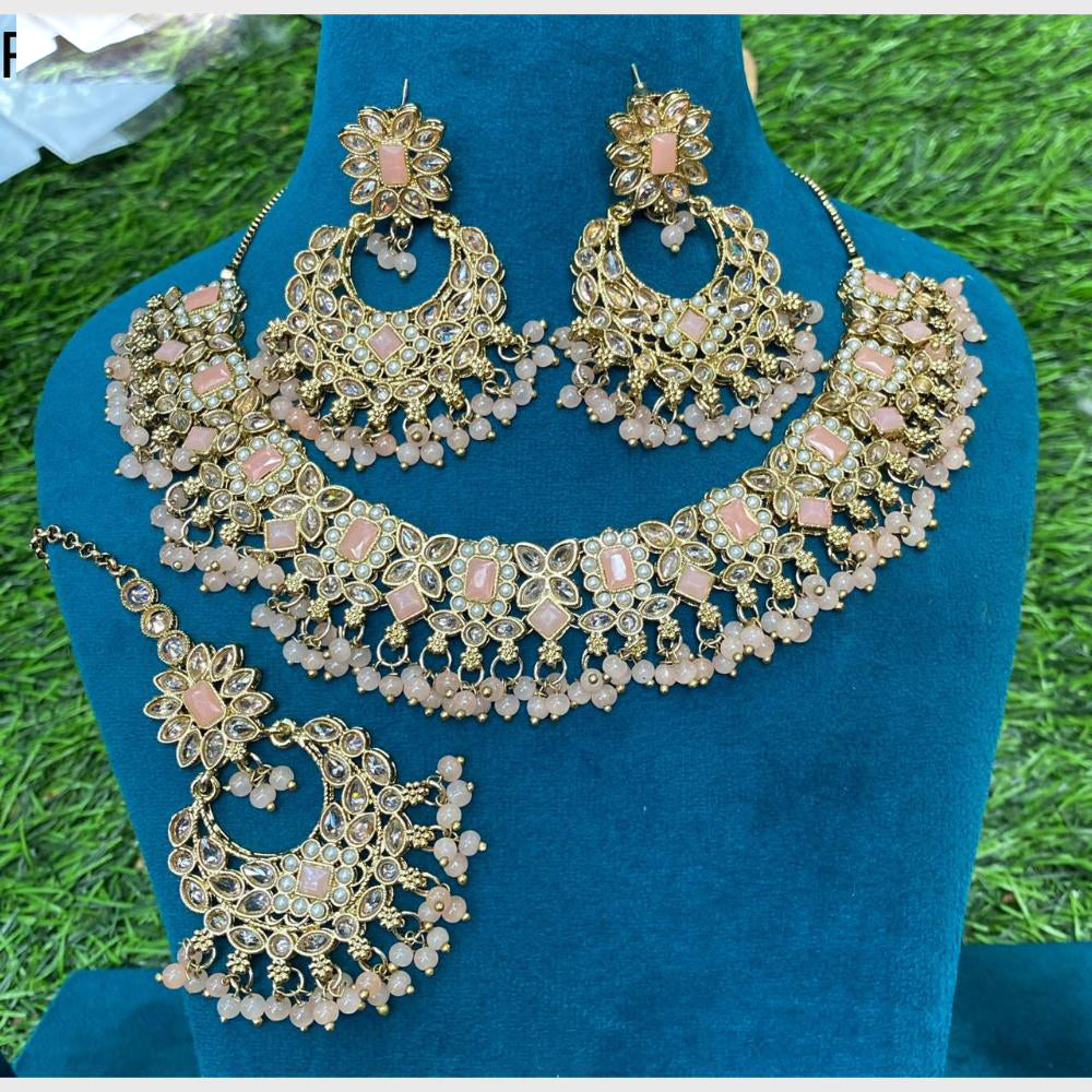 Amoliya Gold Plated Designer Crystal And Beads Necklace Set