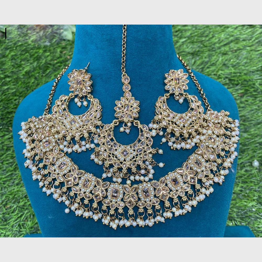 Amoliya Gold Plated Designer Crystal And Beads Necklace Set