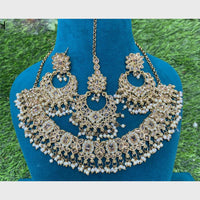 Amoliya Gold Plated Designer Crystal And Beads Necklace Set