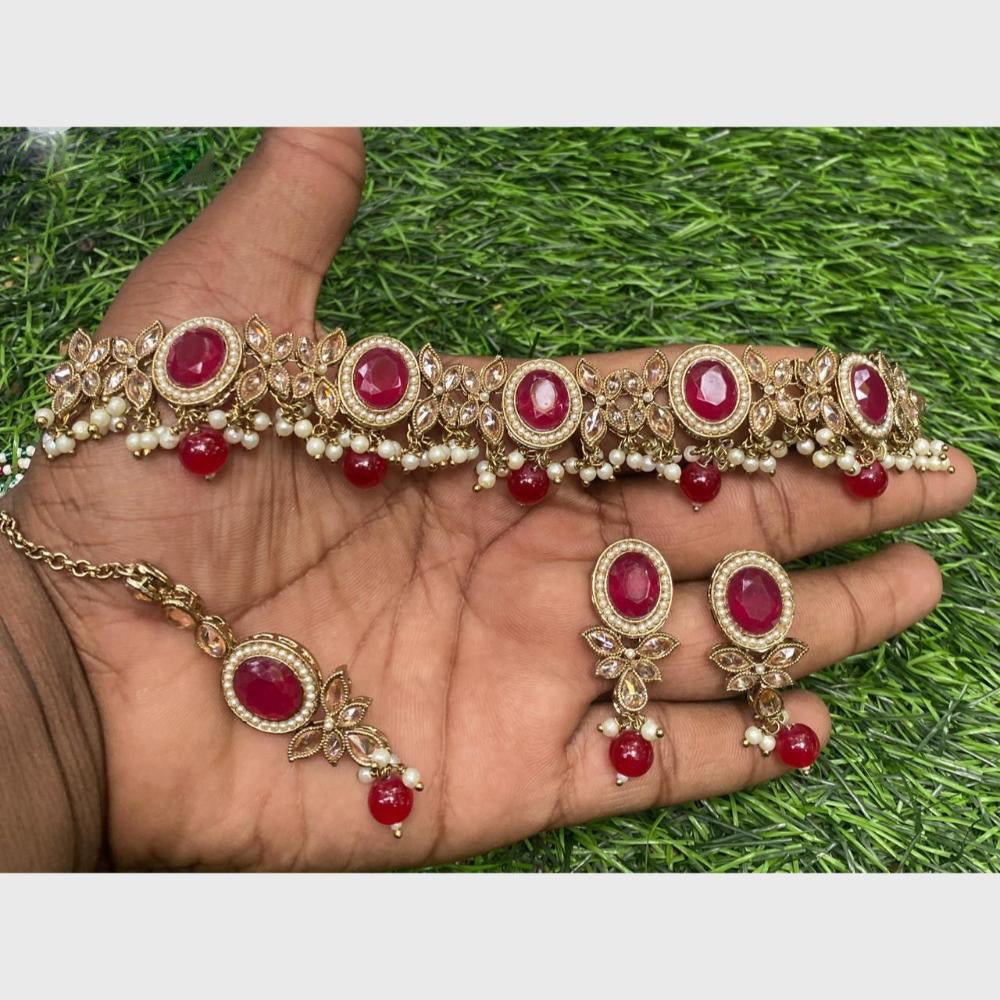 Amoliya Gold Plated Designer Crystal And Beads Choker Necklace Set
