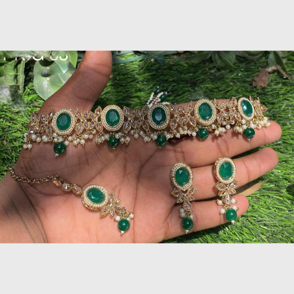Amoliya Gold Plated Designer Crystal And Beads Choker Necklace Set