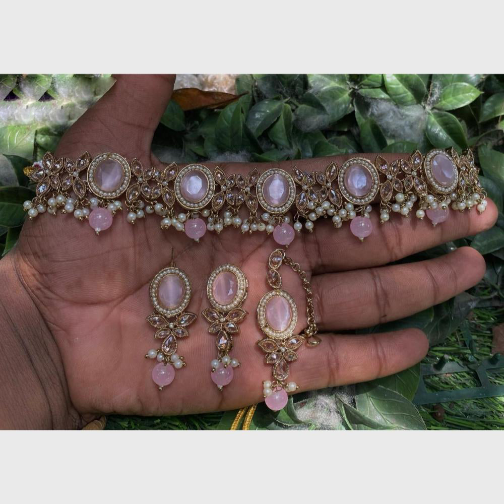 Amoliya Gold Plated Designer Crystal And Beads Choker Necklace Set
