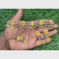 Amoliya Gold Plated Designer Crystal And Beads Choker Necklace Set