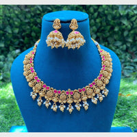 Amoliya Jewels Traditional Gold Plated Pota And Beads Temple Necklace Set