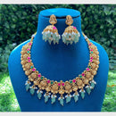 Amoliya Jewels Traditional Gold Plated Pota And Beads Temple Necklace Set
